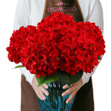6Pcs Large Silk Hydrangea Flowers, 20 In Full Faux Hydrangea Artificial Flowers With Stems Leaves For Fake Bouquets Home Valentines Day Xmas Party Christmas Centerpieces Arrangements (Red)