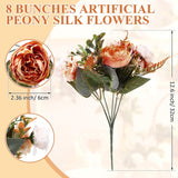 8 Pieces Peonies Artificial Flowers Bouquet Fake Hydrangea Flower Bulk Rose Flowers Centerpieces Arrangement Fall Flowers For Wedding Party Home Women Decoration Mother'S Gift (Orange)