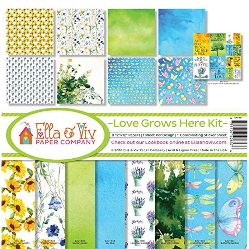 Ella & Viv By Eav-857 Ella & Viv Love Grows Here Scrapbook Collection Kit, 12X