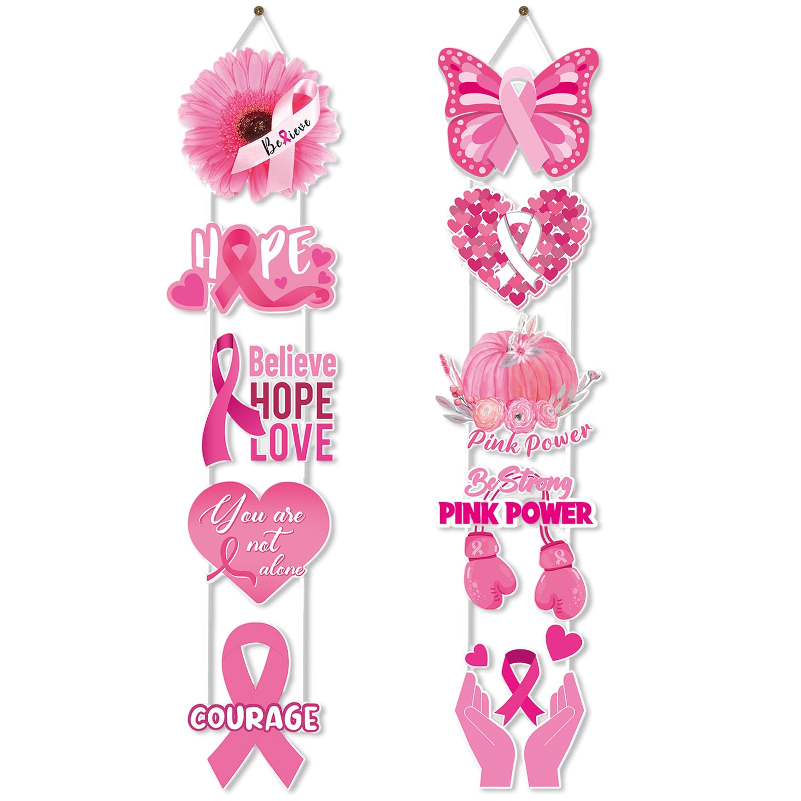 2 Sets Breast Cancer Awareness Porch Sign Welcome Banner Decor