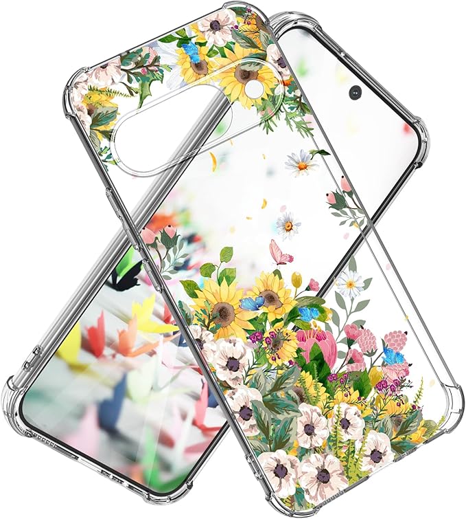 Pixel 9 Case, Marble, Shockproof, Soft TPU, Camera Protector, Stylish, Flowers