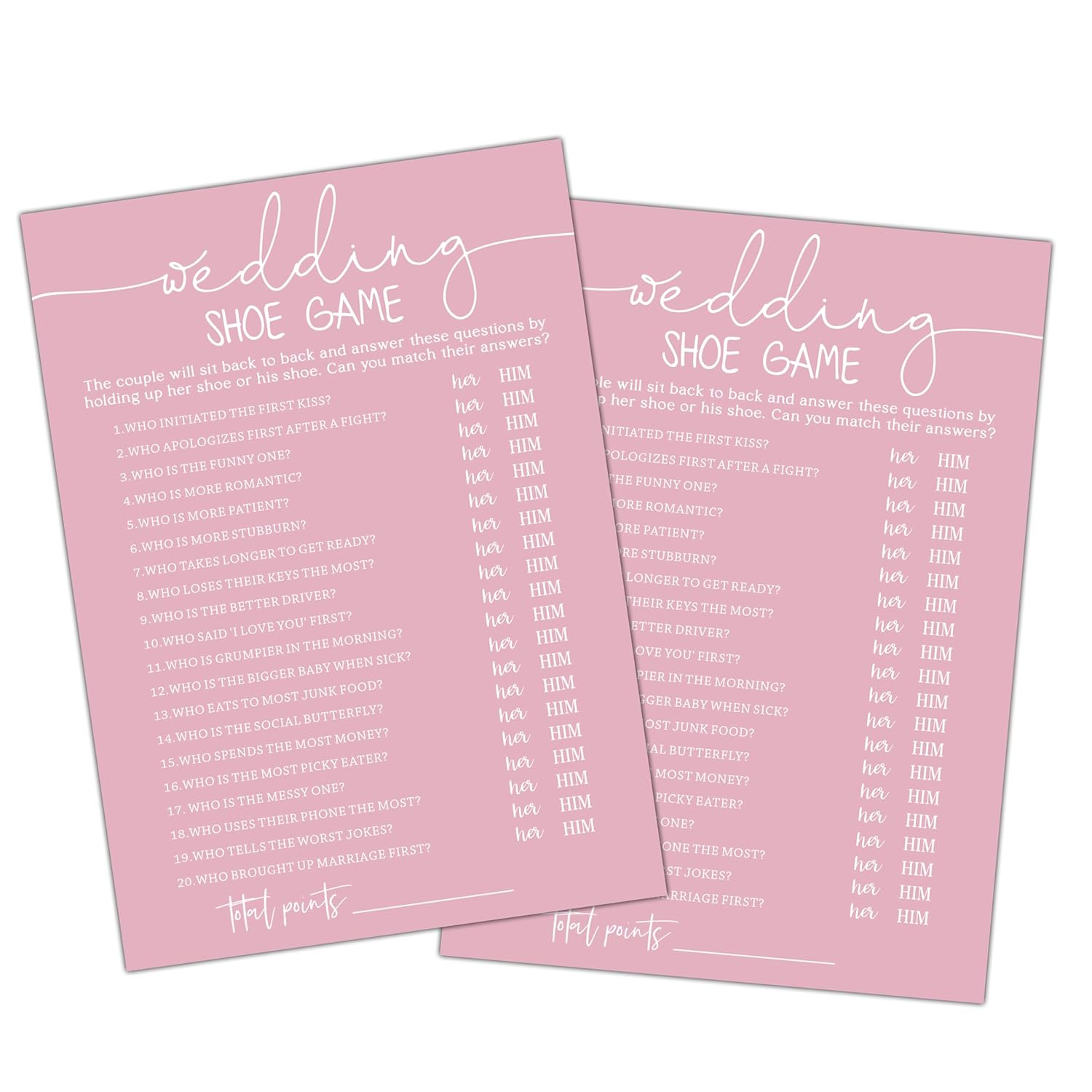 Minimalist Bridal Shower Games, Wedding Shoe Game, 25 Wedding Party Games, Pink Bridal Shower Games For New Couples Party - B04