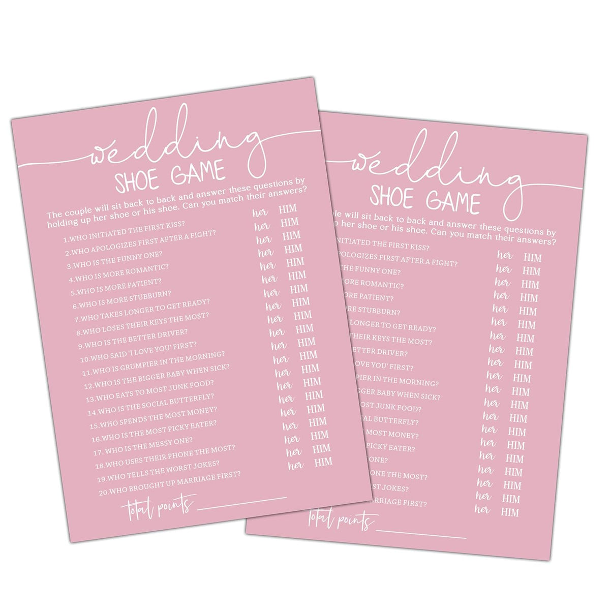 Minimalist Bridal Shower Games, Wedding Shoe Game, 25 Wedding Party Games, Pink Bridal Shower Games For New Couples Party - B04