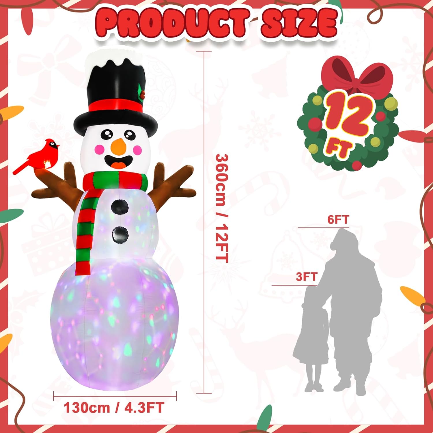 12Ft Christmas Inflatable Outdoor Decoration, Giant Inflatable Snowman Outdoor Christmas Blow Up Yard Decorations With L