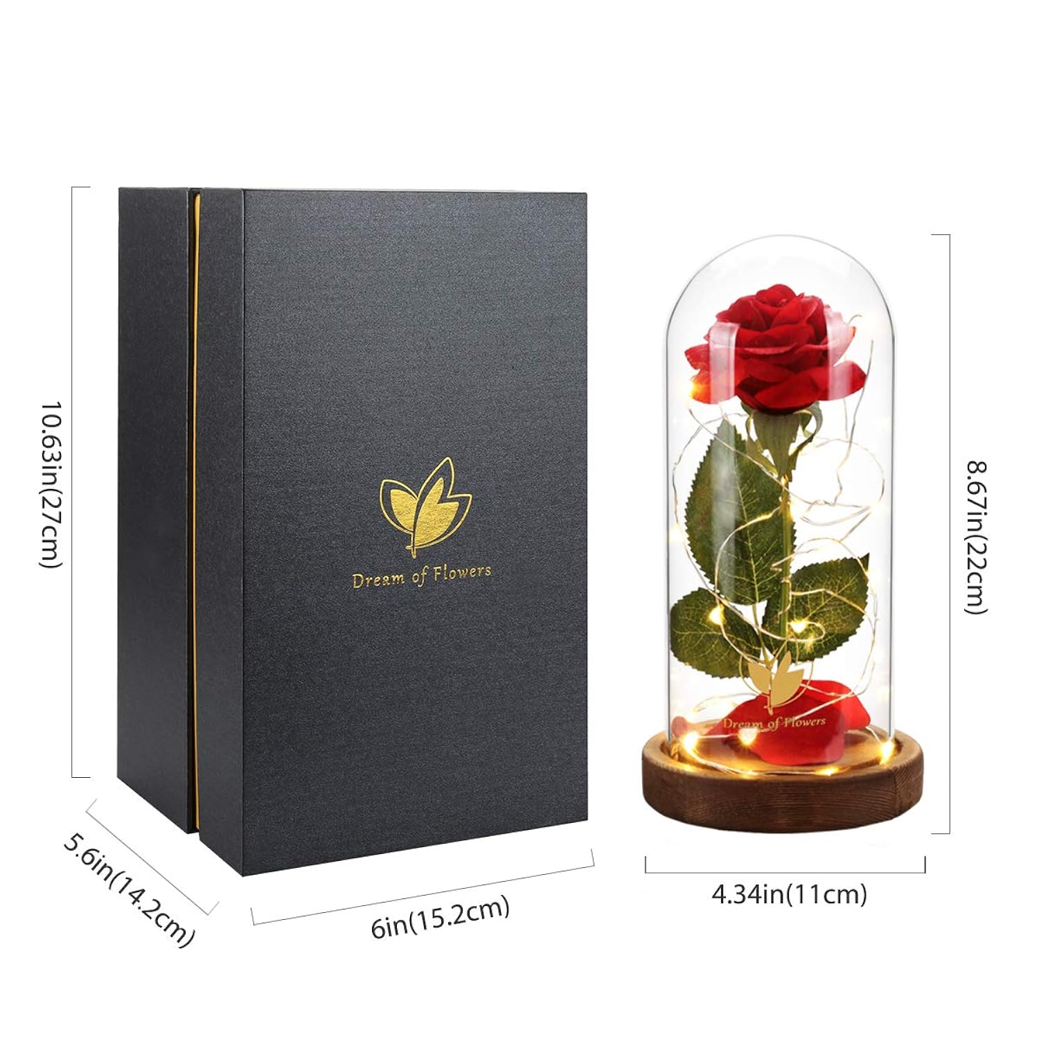 Beauty And The Beast Rose, Valentines Day Gifts For Her, Birthday Gifts For Women, Red Rose For Mom Grandma, Eternal Rose In Glass Dome With Led Lights, Valentine Flowers Gift For Wife, Or Girlfriend