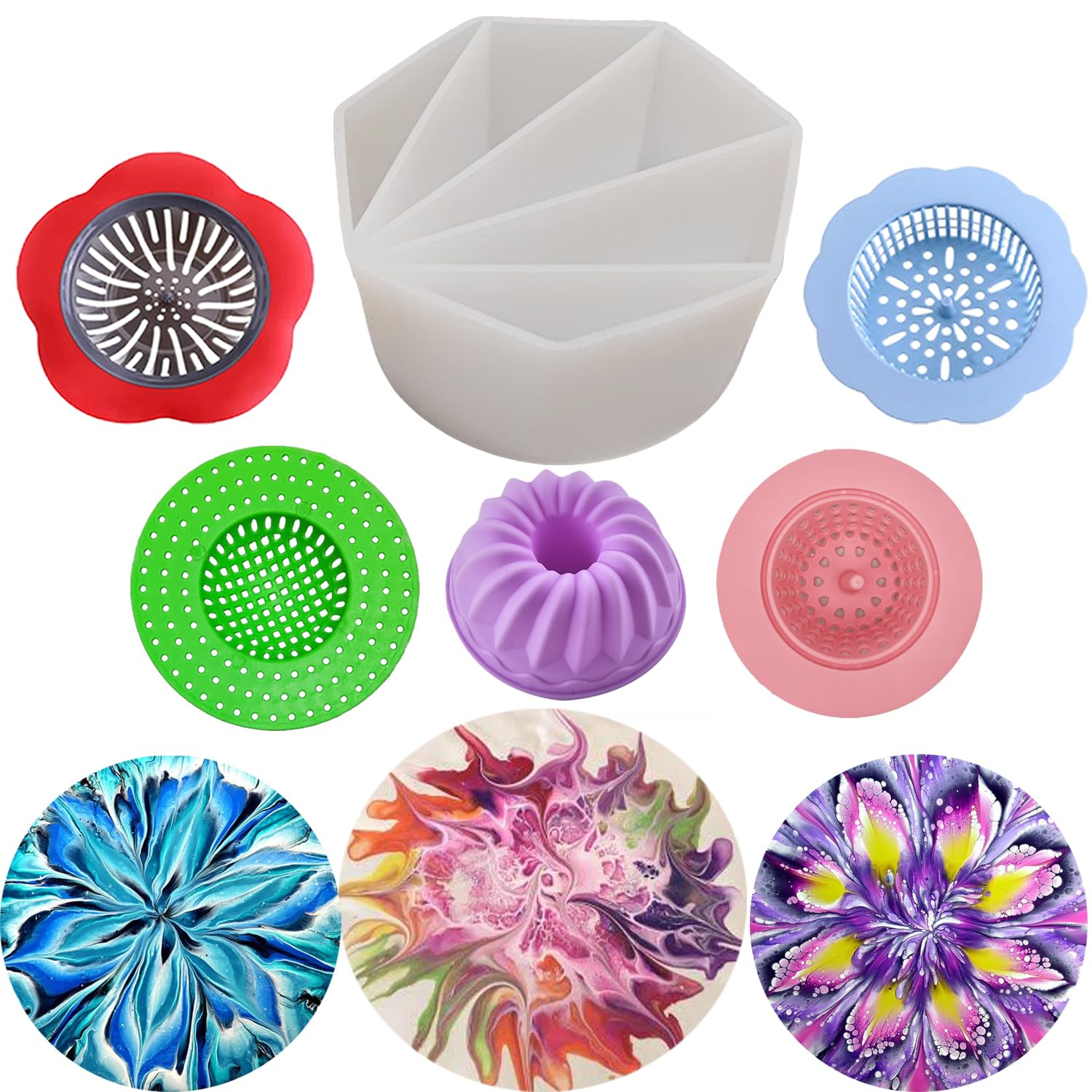 6Pcs Split Cup Flower Silicone Paint Cup Acrylic Pouring Strainers Set Mixing Cups For Diy Pouring Acrylic Paint And Creating Patterns Art Supplies