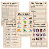 80Th Birthday Party Games, Born In 1946 Games Bundle, Set Of 5 Activities For 10 Guests, Birthday Party Supplies For Adults, Pack Of 50 Cards