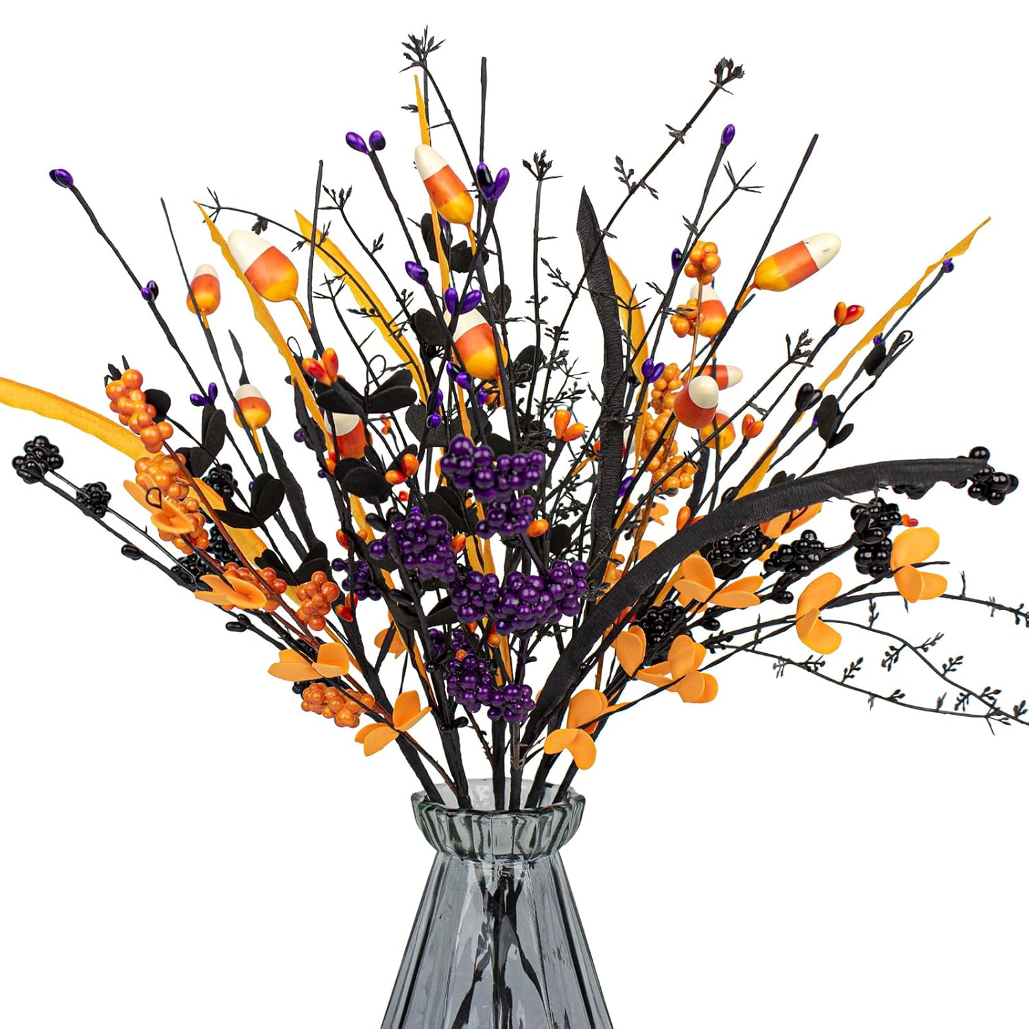 6 Pack Artificial Halloween Floral Picks Purple Orange Black Berry Stems Halloween Tree Branches With Candy For Halloween Party Flower Arrangement Centerpieces