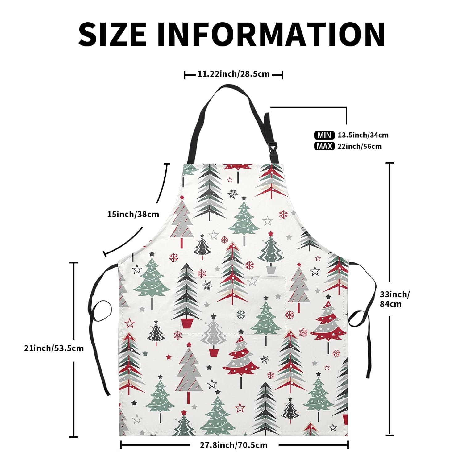Christmas Tree Apron Xmas Aprons With Pocket Snowflake Stars Adjustable Bib Aprons For Women Winter Pine Trees Cooking Apron For Holiday Suitable For Bbq Grill Drawing Haircut