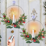 Flameless Candles With Remote And Timer Wreaths, Real Wax Battery Operated Wreaths With Led Flickering 3D Flame, Christmas Gift For Front Door Window Holiday Christmas Decor