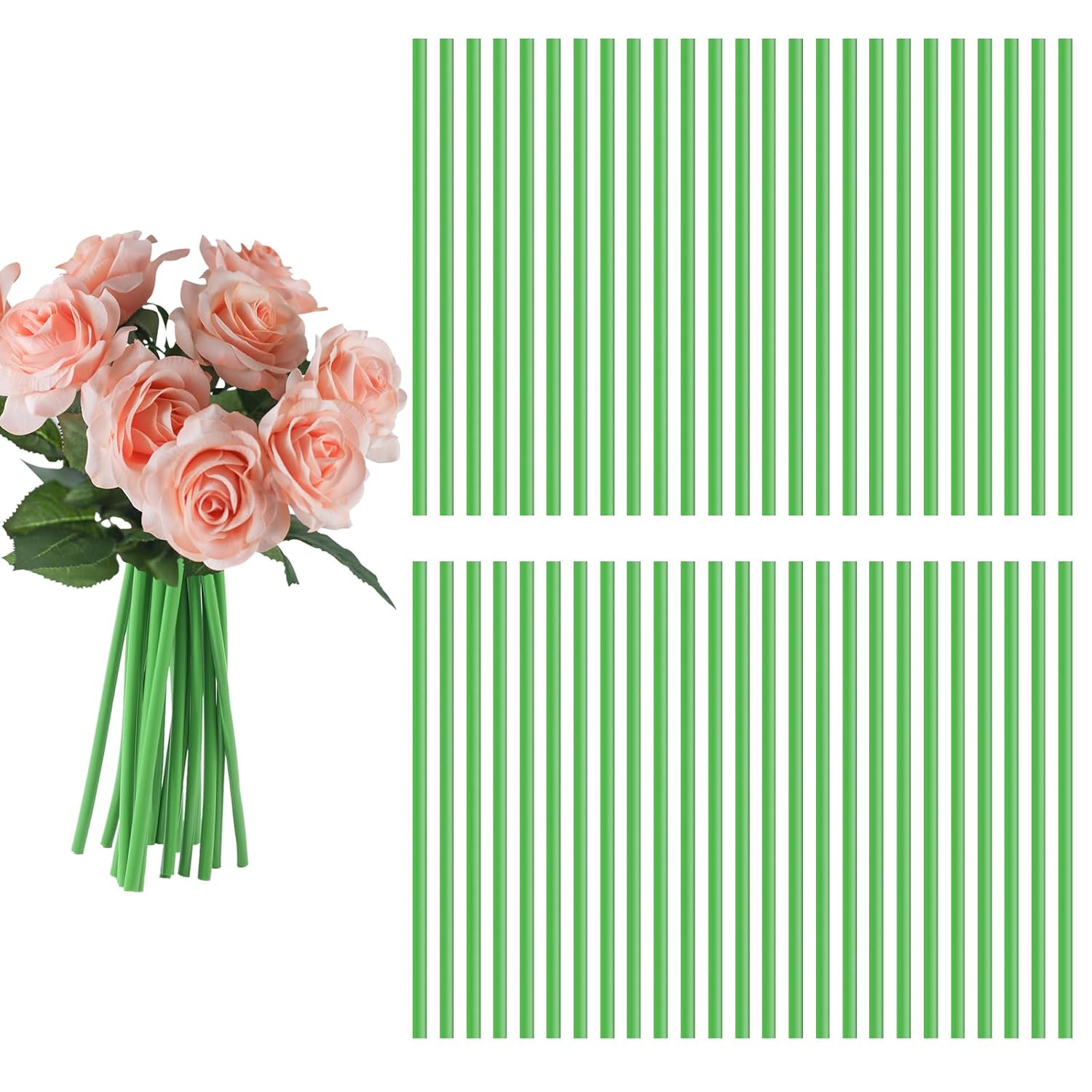 50Pcs Flower Stem Covers Green Tubing Roll Tubes For Bundling Artificial Flowers Diy Bouquets Wedding Corsage Arrangement