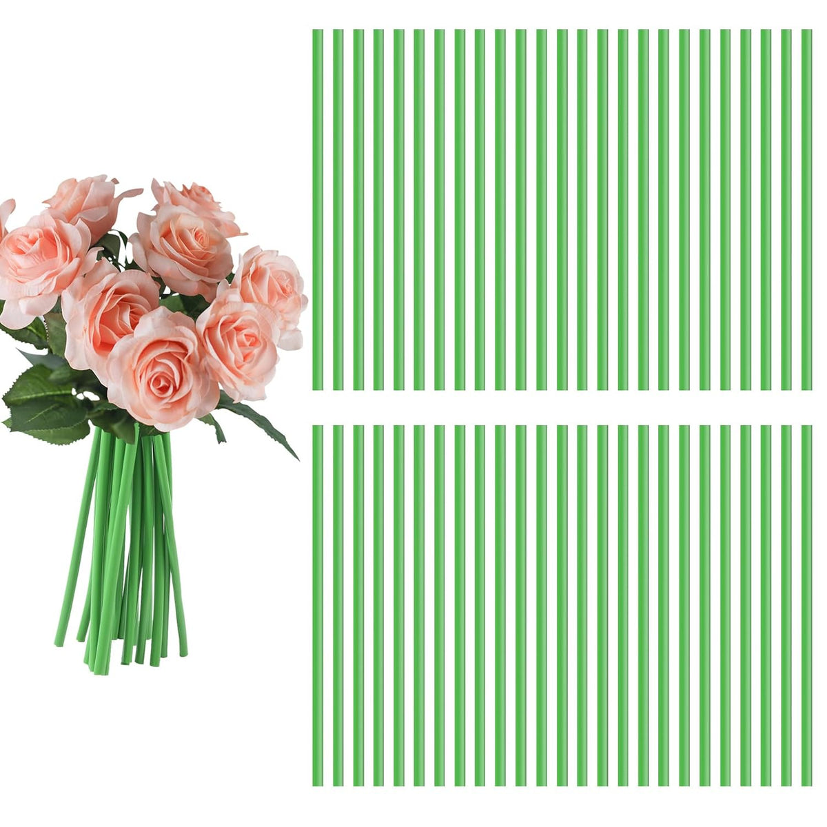 50Pcs Flower Stem Covers Green Tubing Roll Tubes For Bundling Artificial Flowers Diy Bouquets Wedding Corsage Arrangement