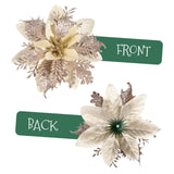 Artificial Poinsettia Christmas Flowers, Light Gold Artificial Glitter Poinsettia Flowers Christmas Tree For S Wedding Party Wreath With Stems And Clips 12Pcs