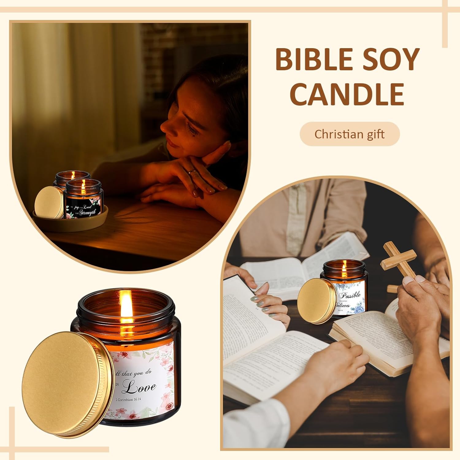 10 Jars Christian Religious Scented Candles 3.5Oz Stress Relief Aromatherapy Gifts Natural Soy Decorative Long Lasting Bathroom Candles For Women Birthday Christmas