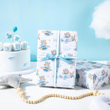 Bear Baby Shower Wrapping Paper Roll - Mini Roll - 17 Inch X 16.5 Feet - Airplane Teddy Bear Baby Boy Wrapping Paper, Perfect For Kids Boys Birthday, Newborn Gift Wrap