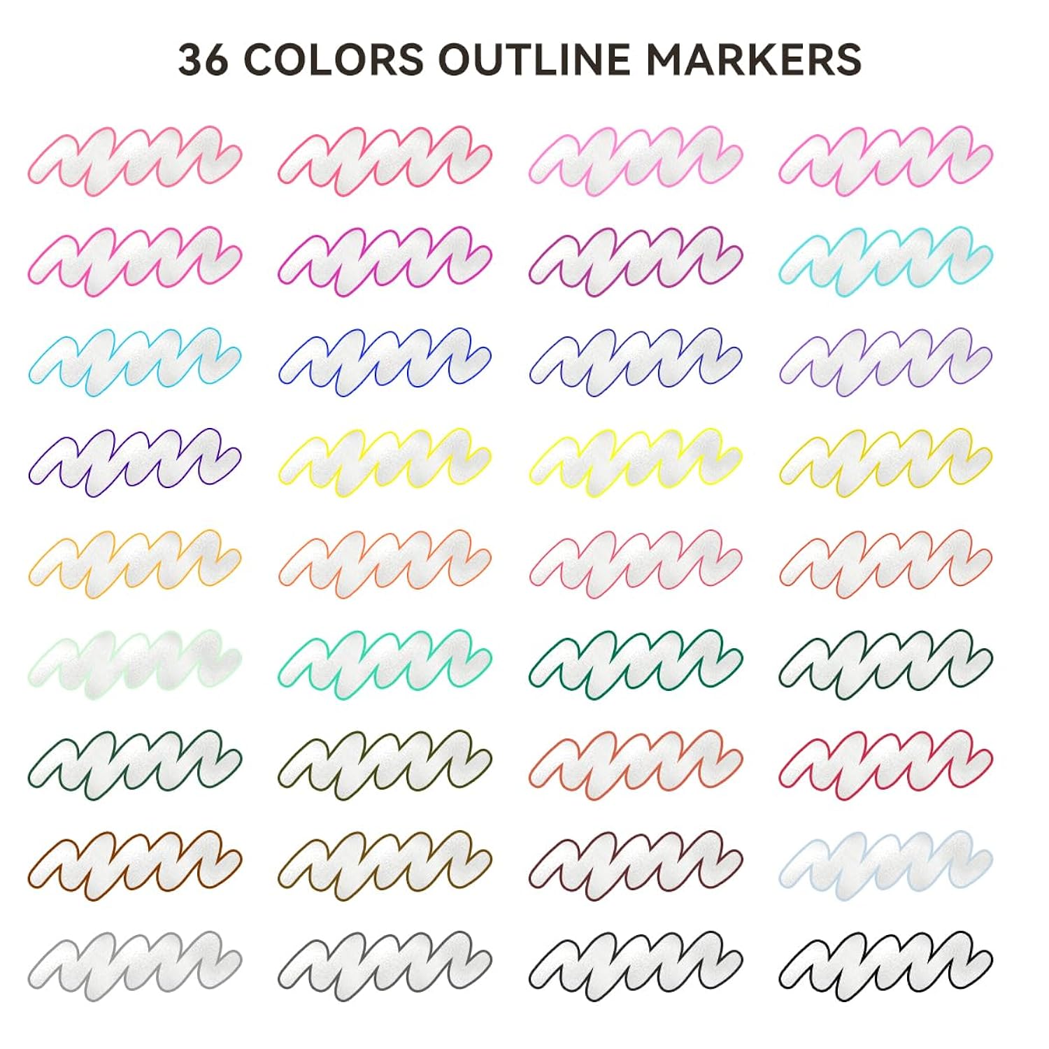 Outline Markers Pens 36 Colors, Shimmer Double Line Outline Markers Glitter Markers Set For Christmas Greeting Card Making,Drawing And Art Supply