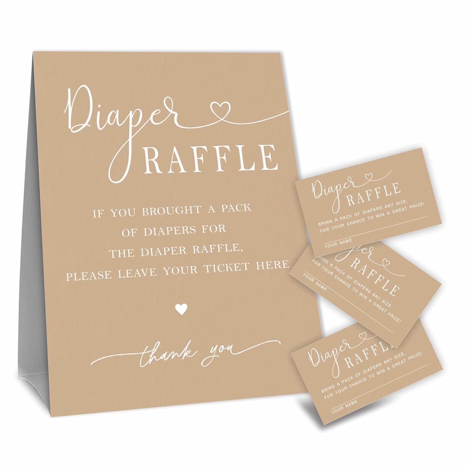 Minimalism Baby Shower Diaper Raffle Game Kit, 50 Brown Diaper Raffle Tickets & 1 Standing Sign, Decoration For Baby Shower, Gender Reveal, Activity Supplies - A04