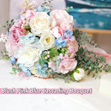 Large Pink Rose Bouquets For Bride Spring Summer Wedding Creamy Blue Blush Pink White Cascading Bridal Bouquet Artificial Silk Flower Boho Rustic Ceremony Anniversary Decor Toss Bouquet