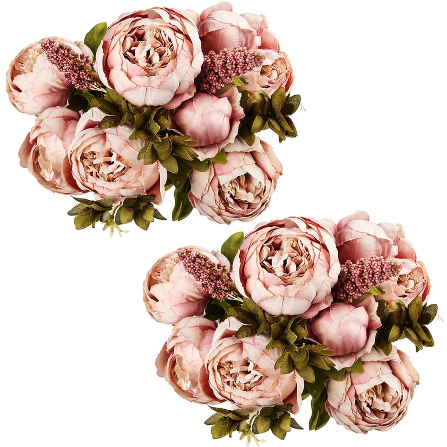 Artificial Peony Flowers 2 Bundles Peony Fake Flowers Faux Silk Peonies With Hydrangea Flower Bouquets For Wedding Home Party Decor Floral Arrangements Table Centerpieces, Cameo Brown X2