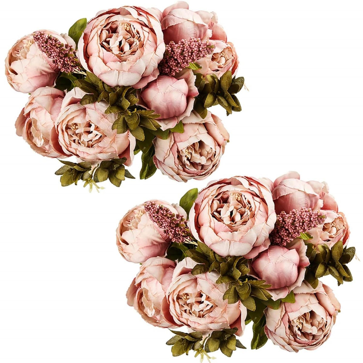 Artificial Peony Flowers 2 Bundles Peony Fake Flowers Faux Silk Peonies With Hydrangea Flower Bouquets For Wedding Home Party Decor Floral Arrangements Table Centerpieces, Cameo Brown X2