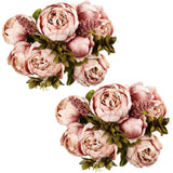 Artificial Peony Flowers 2 Bundles Peony Fake Flowers Faux Silk Peonies With Hydrangea Flower Bouquets For Wedding Home Party Decor Floral Arrangements Table Centerpieces, Cameo Brown X2