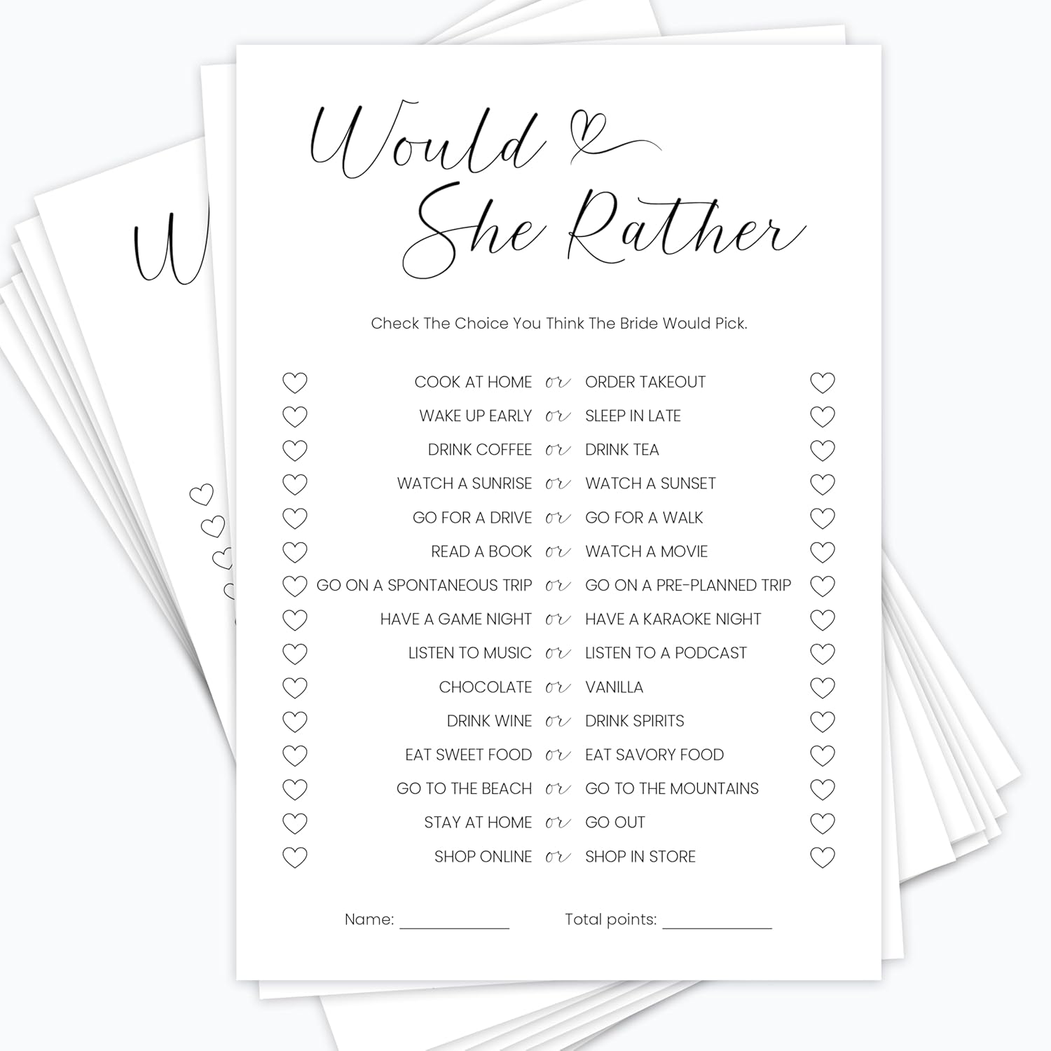 Would She Rather Bridal Shower Game Cards, 35 Pack, 4.7 X 6.7 Inches, Premium Card Stock, Minimalist Design
