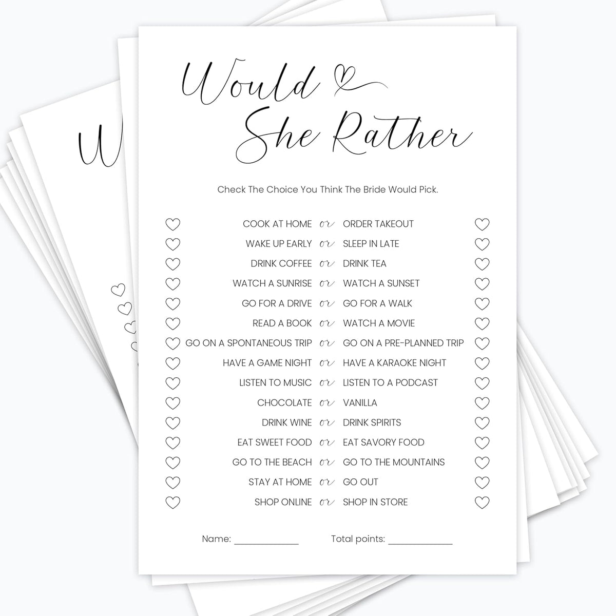 Would She Rather Bridal Shower Game Cards, 35 Pack, 4.7 X 6.7 Inches, Premium Card Stock, Minimalist Design