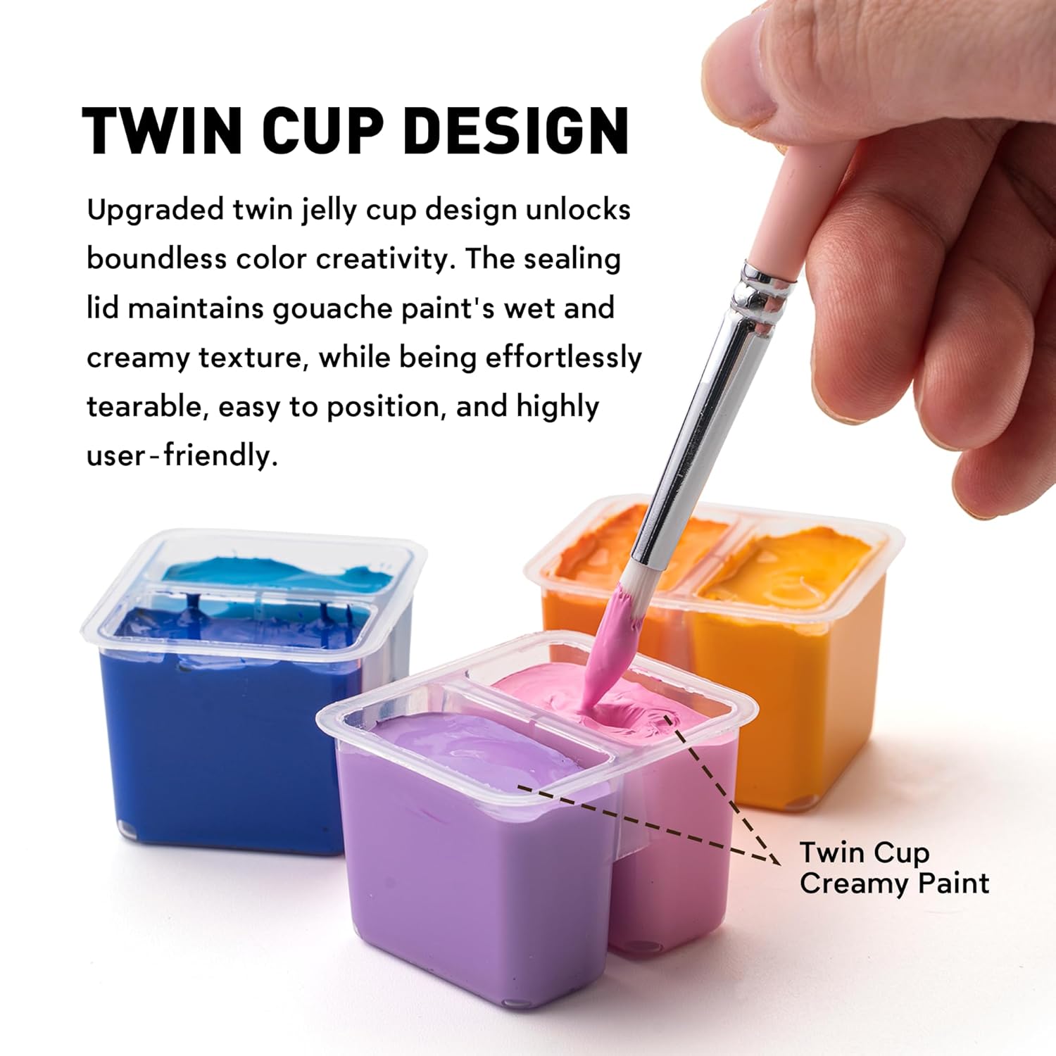 Twin Cup Jelly Gouache Paint Set With 3 Paint Brushes, 36 Colors 12G, Jelly Cup Design, Non Toxic Paint For Canvas And Paper, Art Supplies For Professionals (Purple Case)