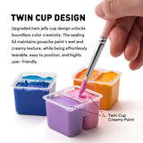 Twin Cup Jelly Gouache Paint Set With 3 Paint Brushes, 36 Colors 12G, Jelly Cup Design, Non Toxic Paint For Canvas And Paper, Art Supplies For Professionals (Purple Case)