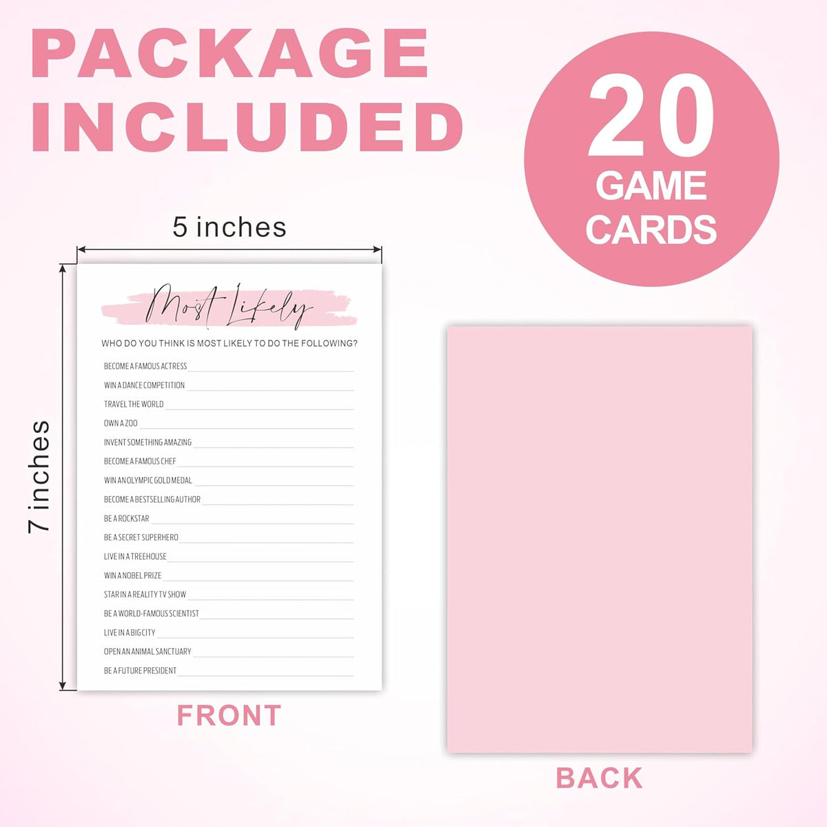 Minimalism Birthday Party Game Cards - Most Likely - 20 Blush Double-Sided Fill In Style Birthday Party Game Cards For Girls, Party Favor & Activities - A06