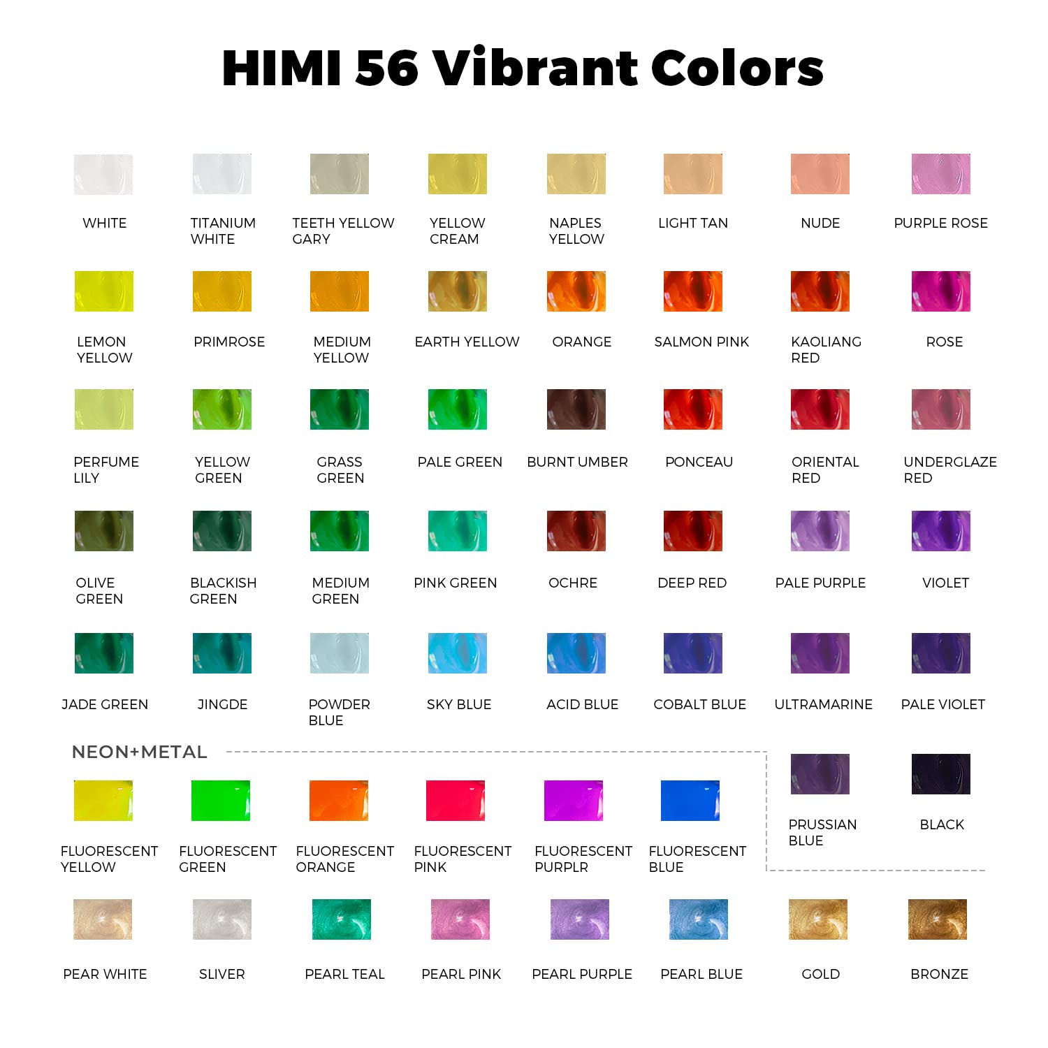 Himi Gouache Paint Set, 56 Colors X 30Ml Include 8 Metallic And 6 Neon Colors, Unique Jelly Cup Design In A Carrying Case Perfect For Artists, Students, Gouache Opaque Painting