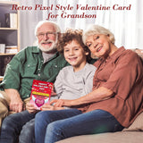Pixel Valentine Card For Grandson - Retro Gamer Style Happy Valentine'S Day Card For Grandson From Grandparents (5.5”X8”, With Envelope)