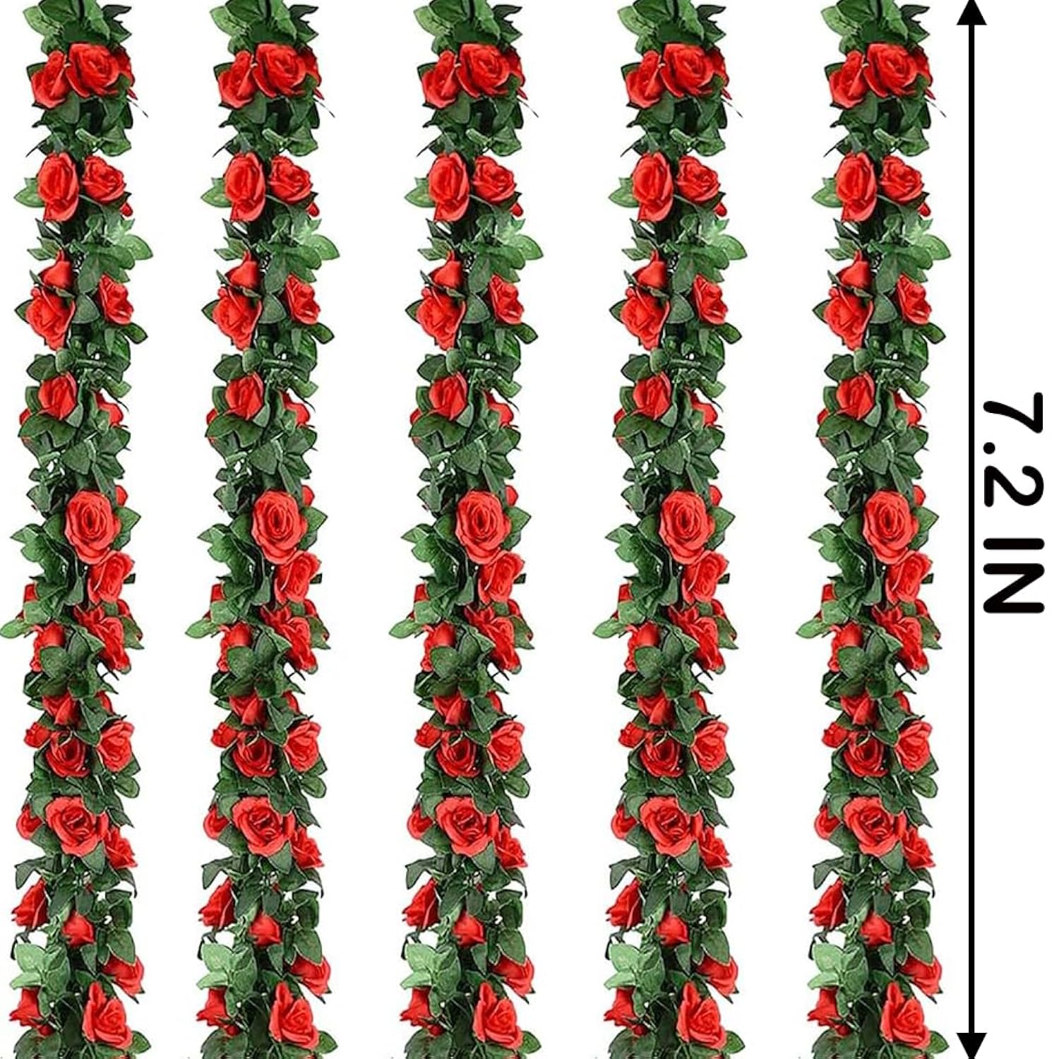 5 Pcs Flower Garland Artificial Rose Floral Garland Flower Vine With Flowers Garlands Decorations Floral Decor (Red)