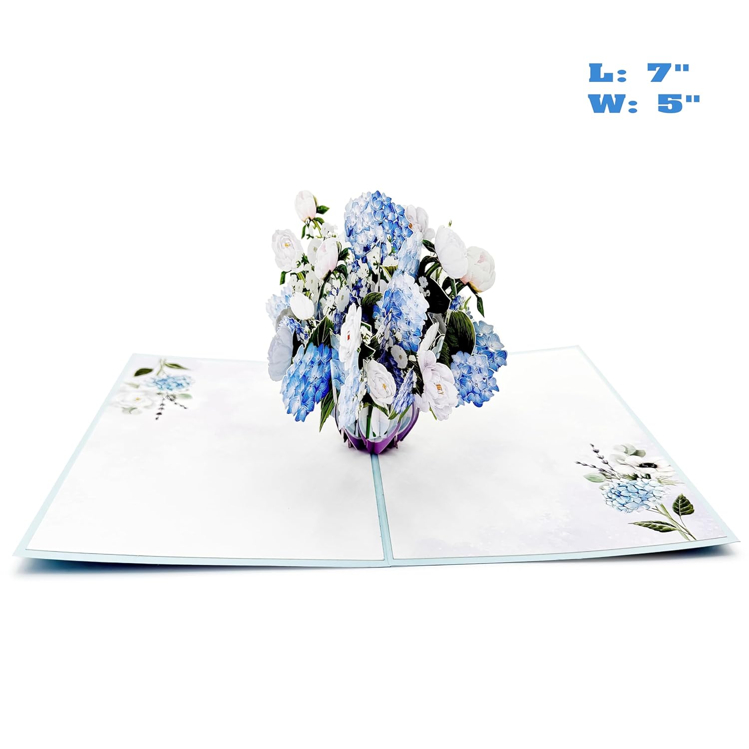Blue Hydrangea And Rose Flower Bouquet Pop Up Card, 3D Blooming Love Greeting Card For Birthday, Mothers Day, Valentines Day, Anniversary, Congratulations, Thinking Of You, All Occassions By Teabug