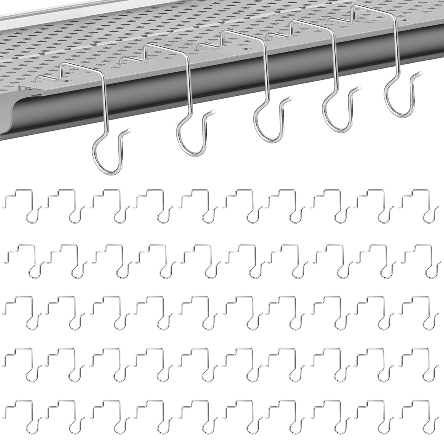 Christmas Light Hooks For Perforated Mesh Gutter Guards Metal Christmas Light Ornament Clips Hangers Gutter Guards Grid Hooks For Xmas Outdoor Hanging Decorations (50, Silver)