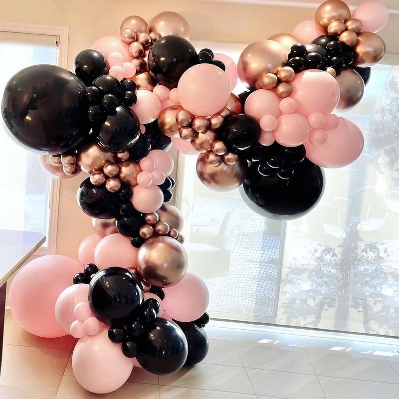 143Pcs Rose Gold Balloon Arch Garland Kit, Black Pink And Rose Gold Ba