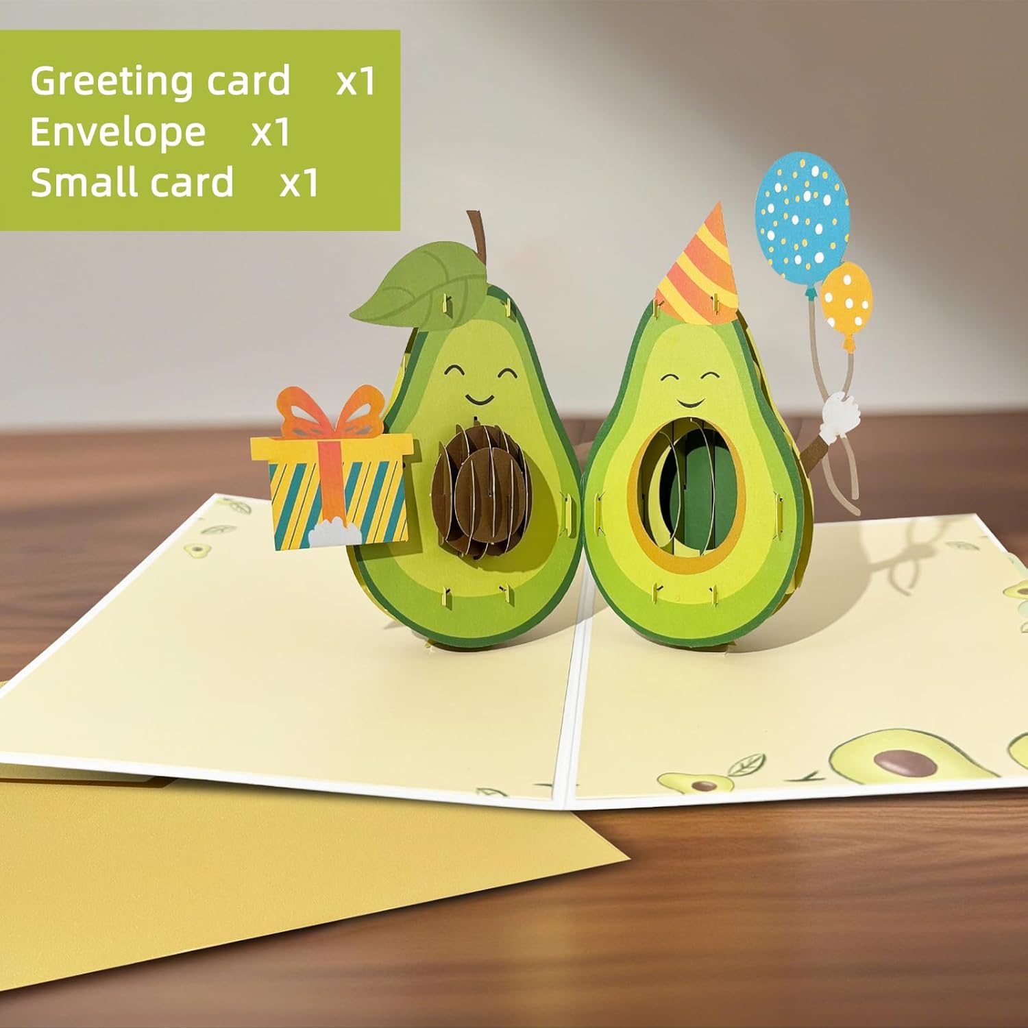 Birthday Card Pop Up, 3D Pop-Up Avocado Greeting Cards With Envelopes & Sealing Stickers For Kids, Friends, Creative Enthusiasts, Foodies