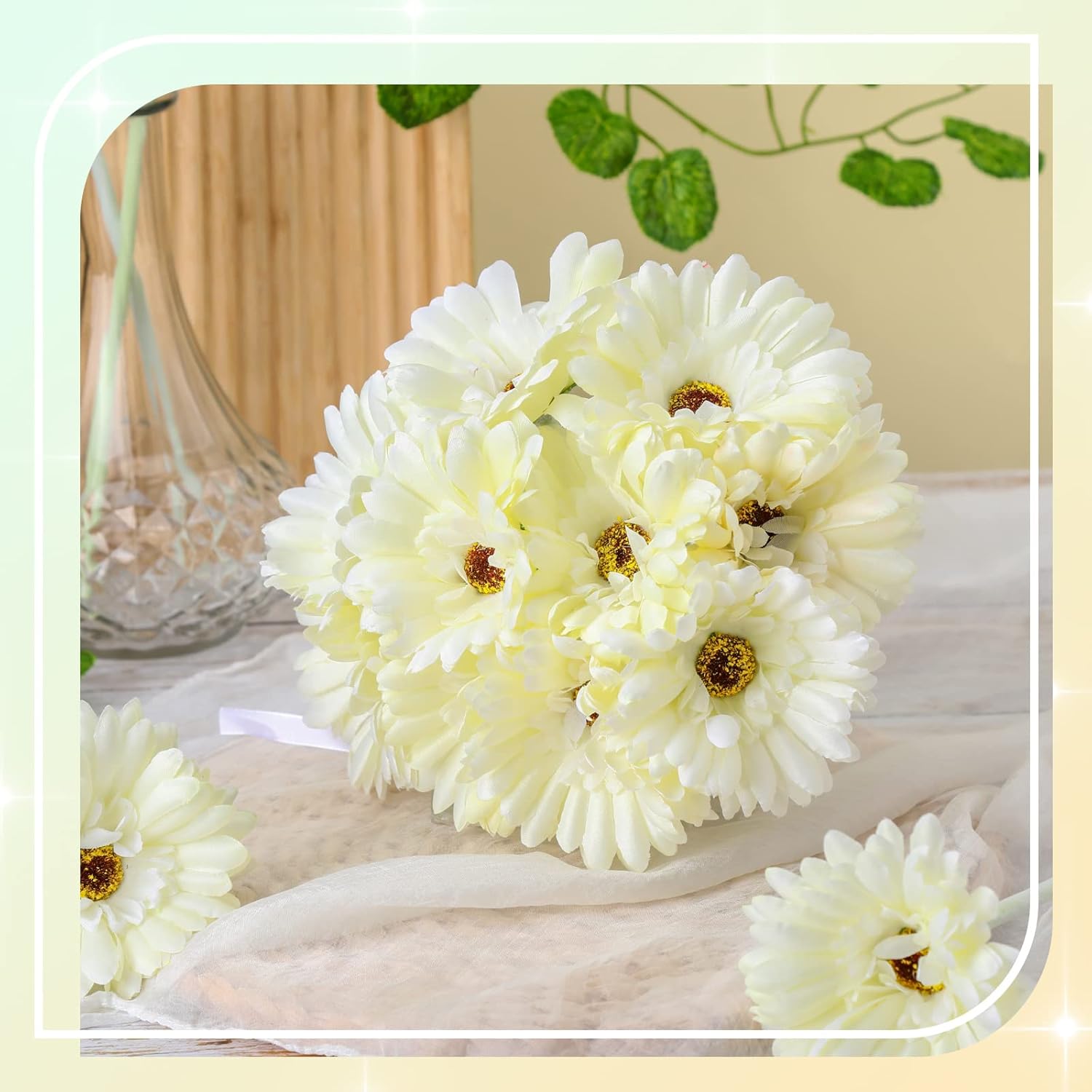 21 Pcs Artificial Gerbera Daisy Faux Gerbera Daisy With Stems Boho White Flowers White Silk Flowers Bouquet Fake Daisies For Garden Wedding Bridal Home Kitchen Party Decor