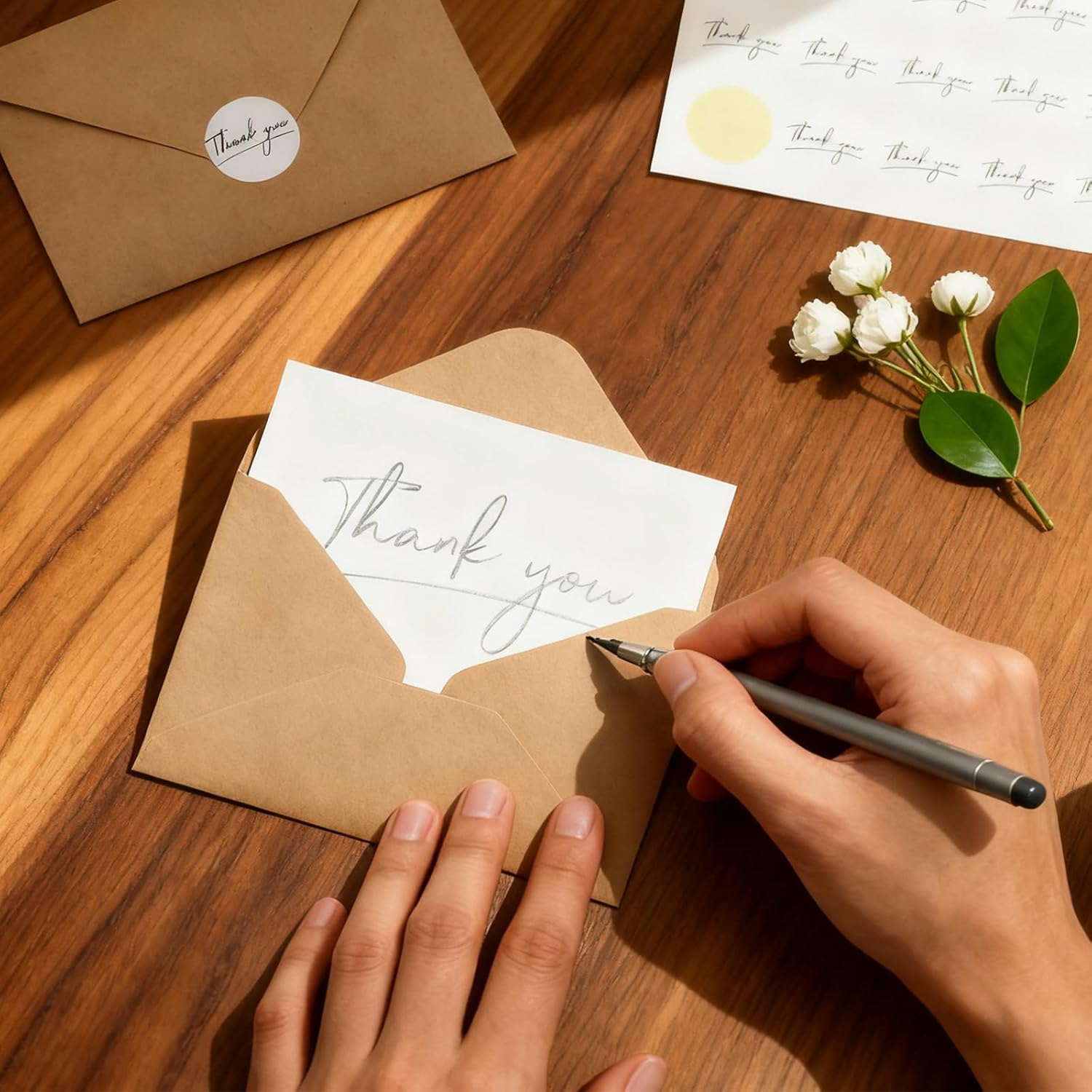 100 Thank You Cards 4X6 Inch, With 100 Kraft Envelopes And 120 Stickers, Thank You Notes Set Bulk,Brown Paper Envelopes,Minimalistic Design For Baby Shower Bridal Shower Business Wedding Graduation