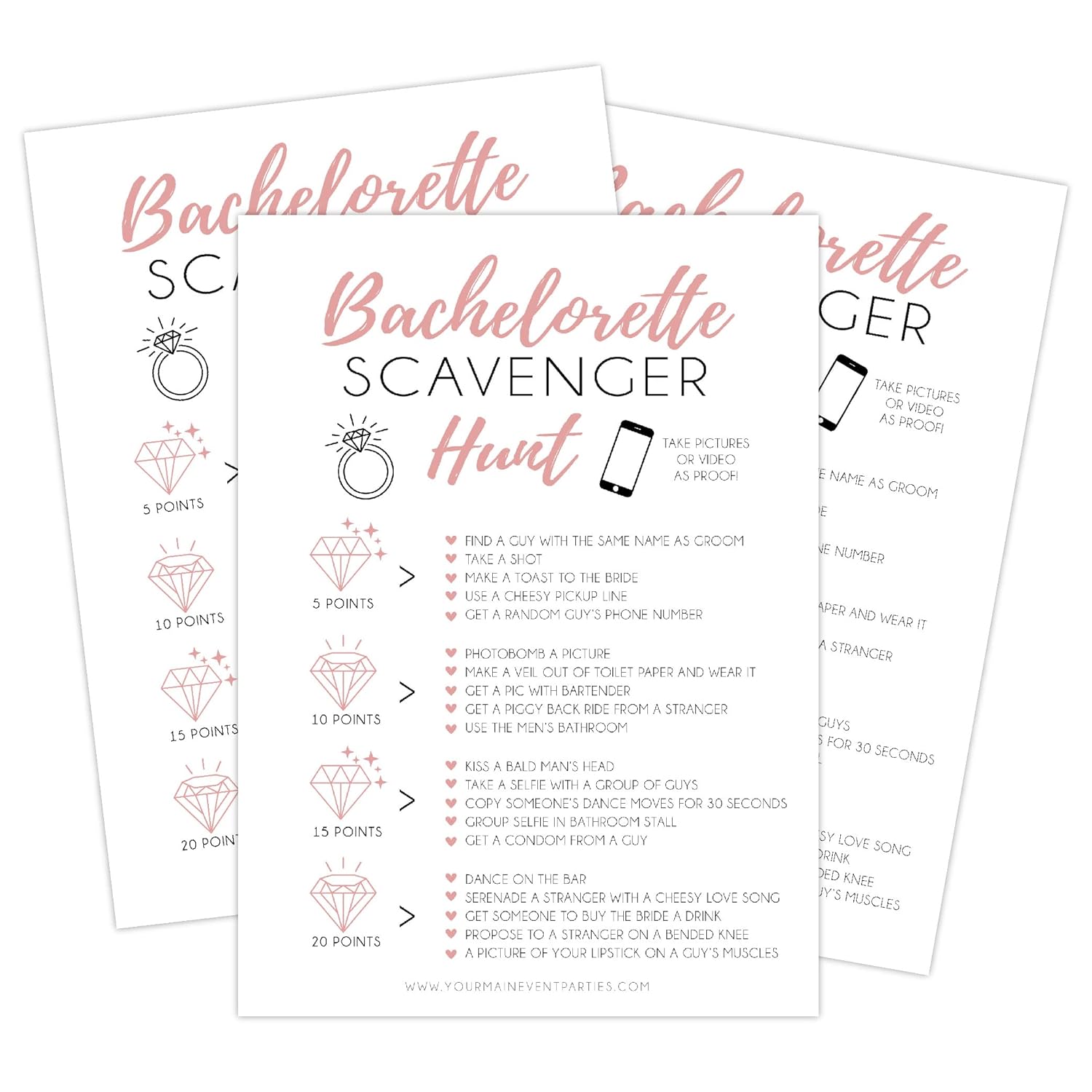 25 White Bachelorette Scavenger Hunt Party Games, Drinking Game And Dares, Fun Novelty Cards For Girls Night Out