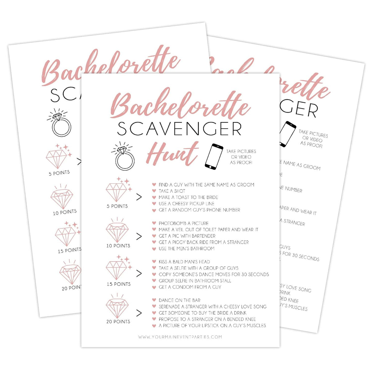 25 White Bachelorette Scavenger Hunt Party Games, Drinking Game And Dares, Fun Novelty Cards For Girls Night Out