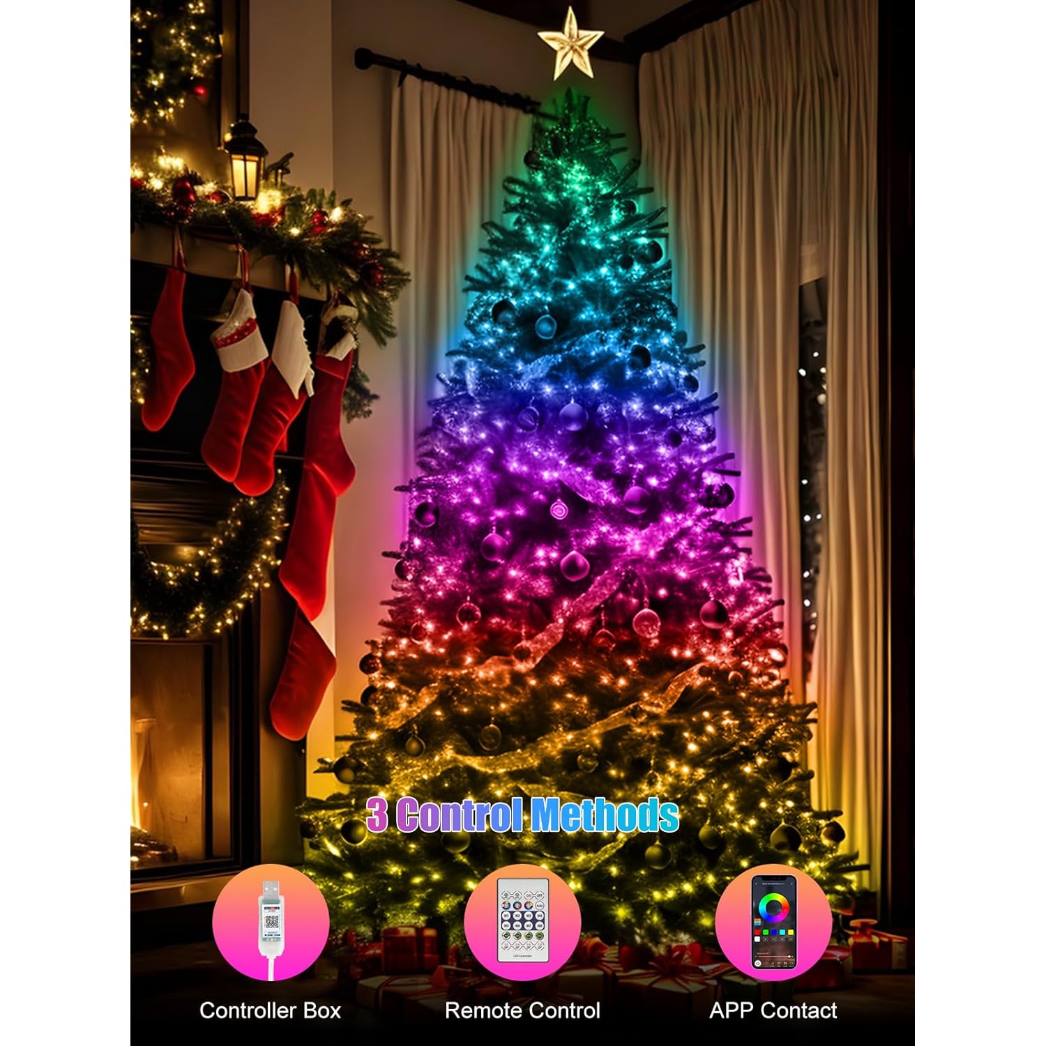 Rgb Smart Ic String Lights 16Ft/5M [App & Remote Control], 50 Leds Multicolor Fairy Lights, Usb Powered & Ip65 Waterproo