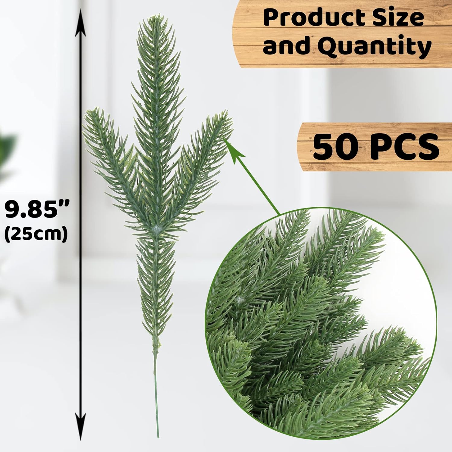 50 Pcs Artificial Pine Branches Green Plants Pine Needles Diy Accessories For Garland Wreath Christmas And Home Garden Decor (50, Green)