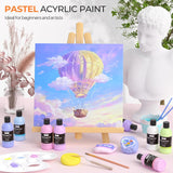 20 Colors Pastel Acrylic Paint Set (8.45 Oz, 250 Ml), Large Bulk Pastel Acrylic Paint, Non Toxic Art Painting Supplies For Canvas, Rock, Wood, Fabric, Ceramic, Craft, With Knife Color Wheel