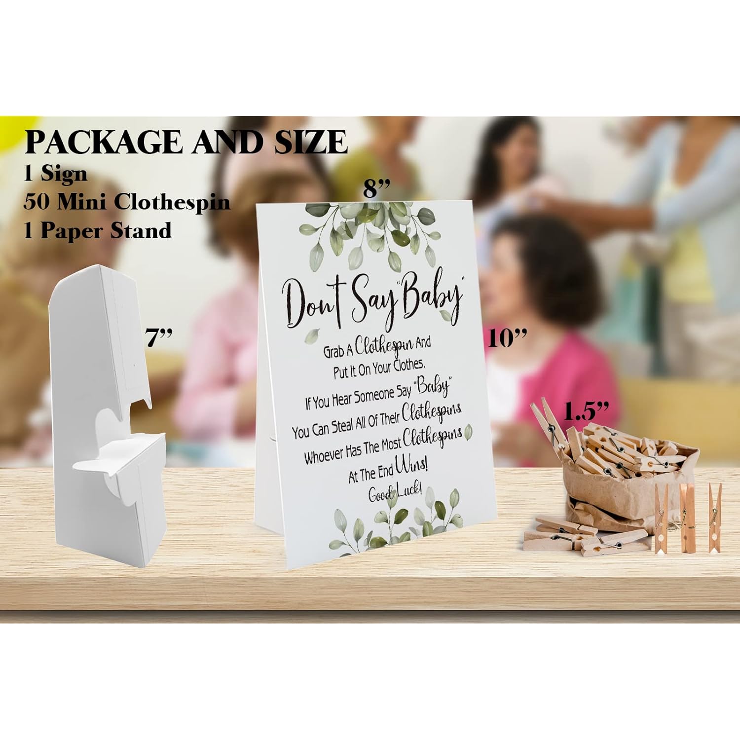 Don'T Say Baby Game, One 8X10 Sign Equipped Standing Rack, 50 Mini Clothespins, Baby Shower Games, Gender Reveal Games, Baby Shower Decoration, Gender Neutral, Nb003