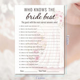 Bridal Shower Party Game Cards - Who Knows The Bride Best For Wedding Engagement Bachelorette - Watercolor Wedding Dress Roses Peonies - 30 Pcs 5X7 Inch Ready To Play Instant Fun