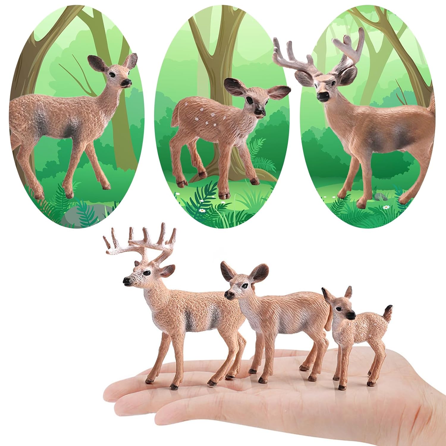 16Pcs Deer Figurines Model Trees Kit, Plastic Woodland Animals Toys, Miniature Wild Forest Animal Figures For Christmas Decoration Cake Toppers Party Favors