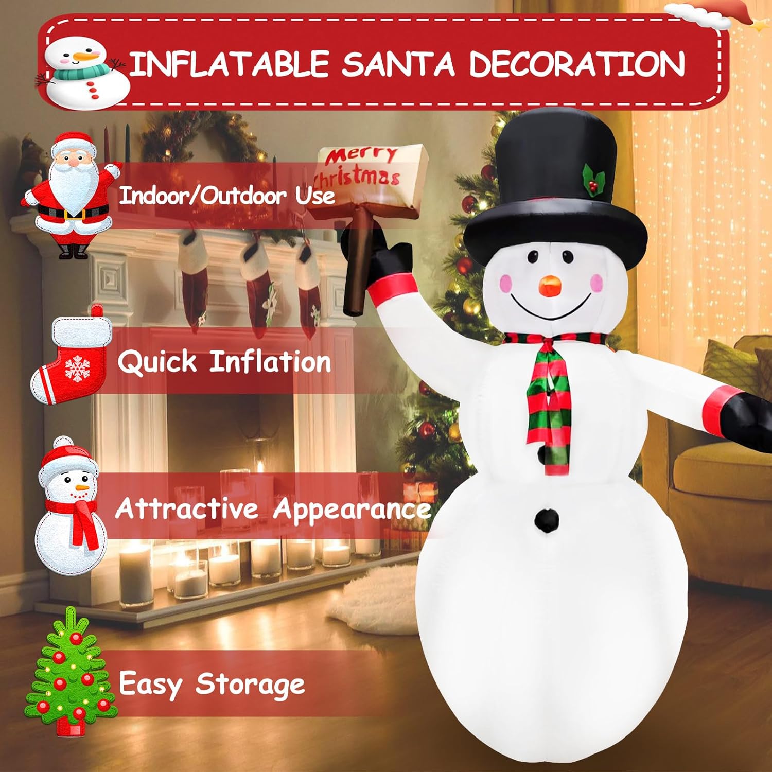 8Ft Christmas Inflatables Snow Man Holding A Merry Christmas Sign Inflatable Christmas Outdoor Xmas Blow Up Snowman With