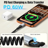 2 Pack Coiled USB C to USB C Fast Charging Cable 3FT 60W Type C Charger for iPhone 17 16 15 Samsung Galaxy