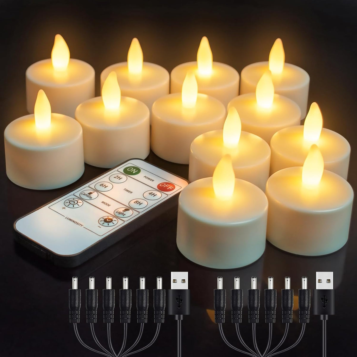 Rechargeable Tea Lights With Remote, Led Candles Flickering Flameless Tealights Candles, Battery Operated Candles For Home Restaurant Hotel Party Halloween Decorations, 12 Pack